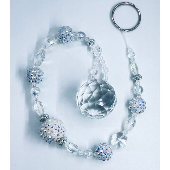 Beaded Suncatcher White & Clear Crystal Prism Hanging Patio Decor Yard Art - Picture 8 of 10
